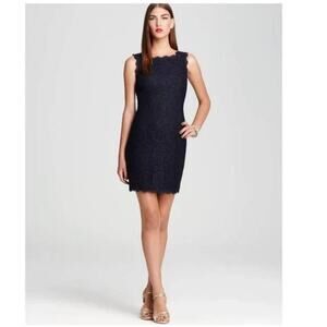 Arianna Papell Navy Boatneck Lace Sheath Dress. Size 4